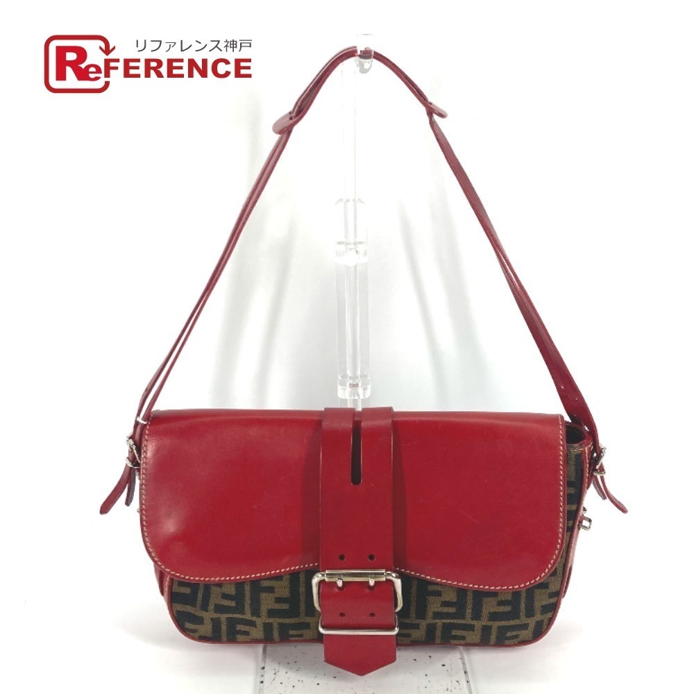 FENDI Zucca Shoulder Bag Leather Canvas Brown